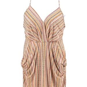 BCBGeneration Womens Multi Color Striped V-Neck Midi Dress Slouch Pockets Size L